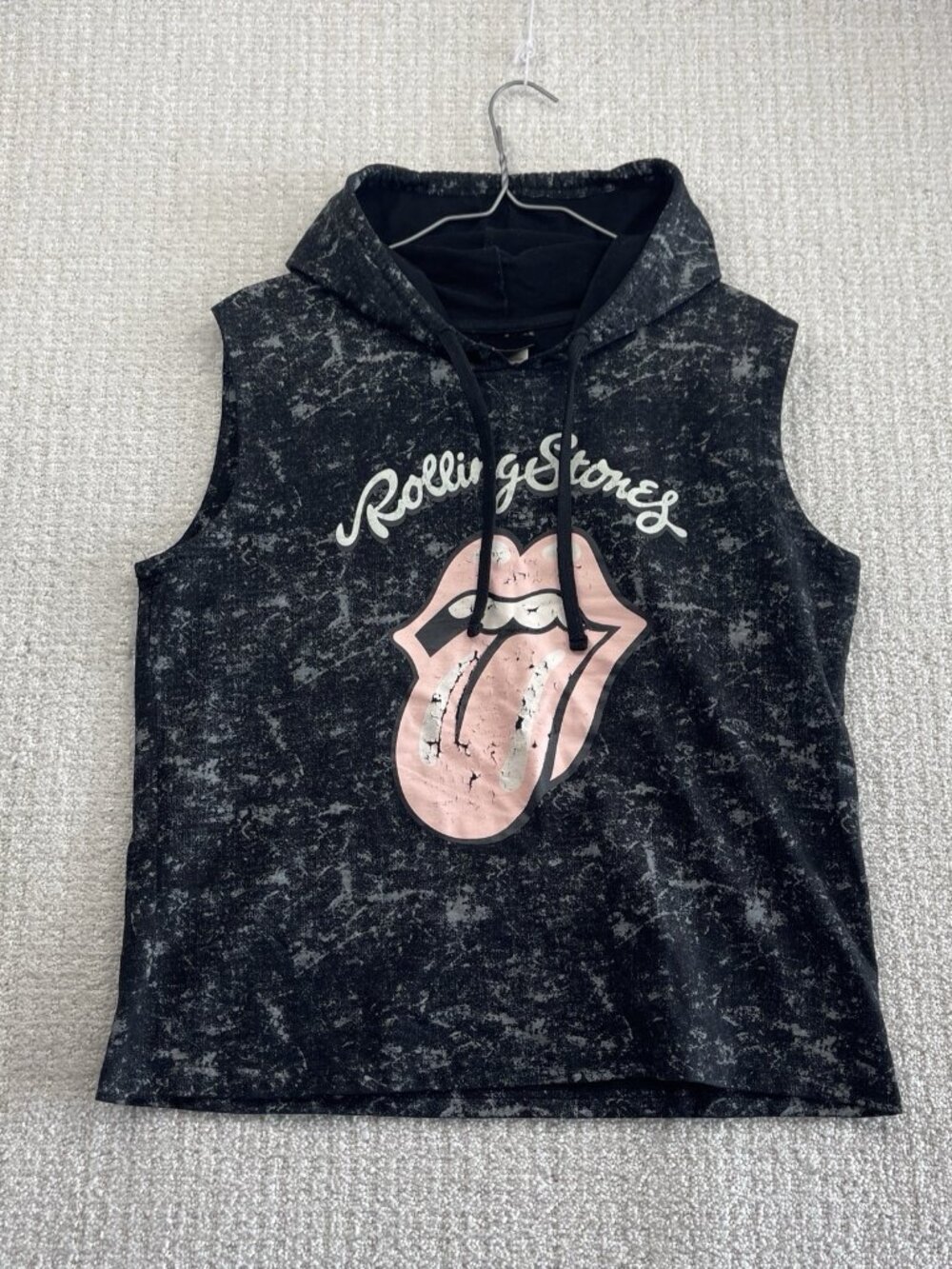 Rertro The Rolling Stones Hoodie Sleeveless Sweats Acid Wash Grunge Adult Sz L